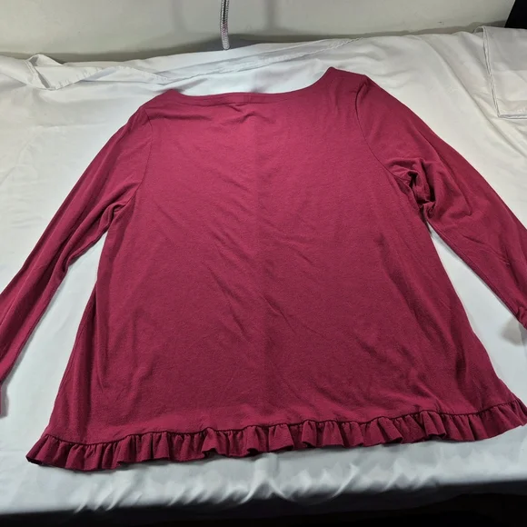 Loft Cranberry Ruffle Hem Long Sleeve T-Shirt Top Blouse Woman's Large - Picture 5 of 11